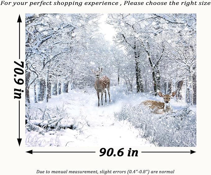 QGHOT Winter Tapestry Wall Hanging, Snow Scene Backdrop Winter Wonderland Wall Decor Snowy Forest Wall Art Nature Woodland Deer Tapestry for Bedroom Room Dorm Party Decoration, Extra Large