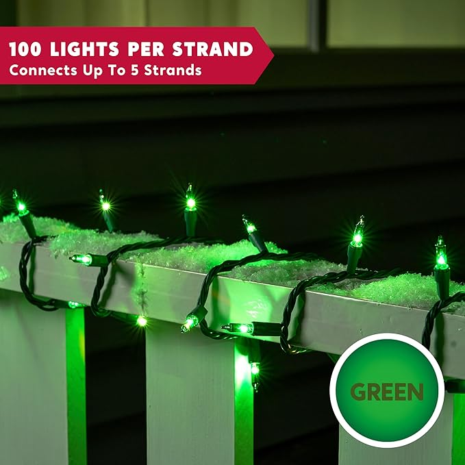 Joiedomi Green Christmas String Lights,100 Count 22.3FT Christmas Fairy Tree Lights Plug in for Indoor Outdoor Xmas Decorations Patio Holiday Theme Party Yard House,Green Wire