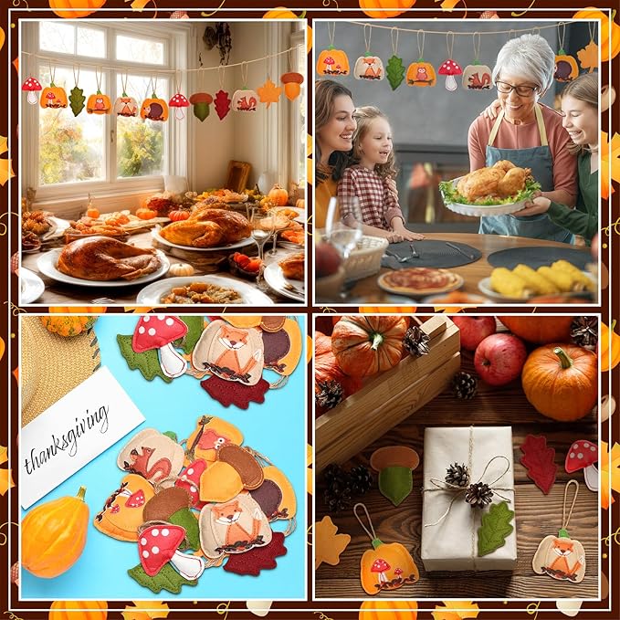 12 Pcs Fall Thanksgiving Tree Decoration 3D Felt Pumpkin Maple Leaf Hanging Felt Pumpkin Hanging Ornaments Fall Decoration 3.15 Inch for Farmhouse Harvest Autumn