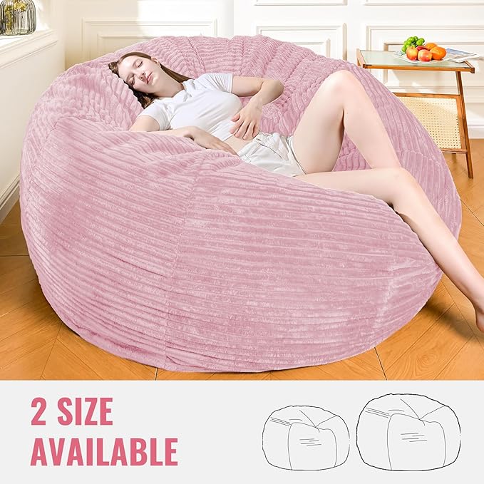 Large Bean Bag Chair, 6FT Giant Beanbag Chairs with Memory Foam Filled, Bean Bag Chairs for Adults, Ultra Soft Lazy Sofa for Living Room Bedroom (Pink)
