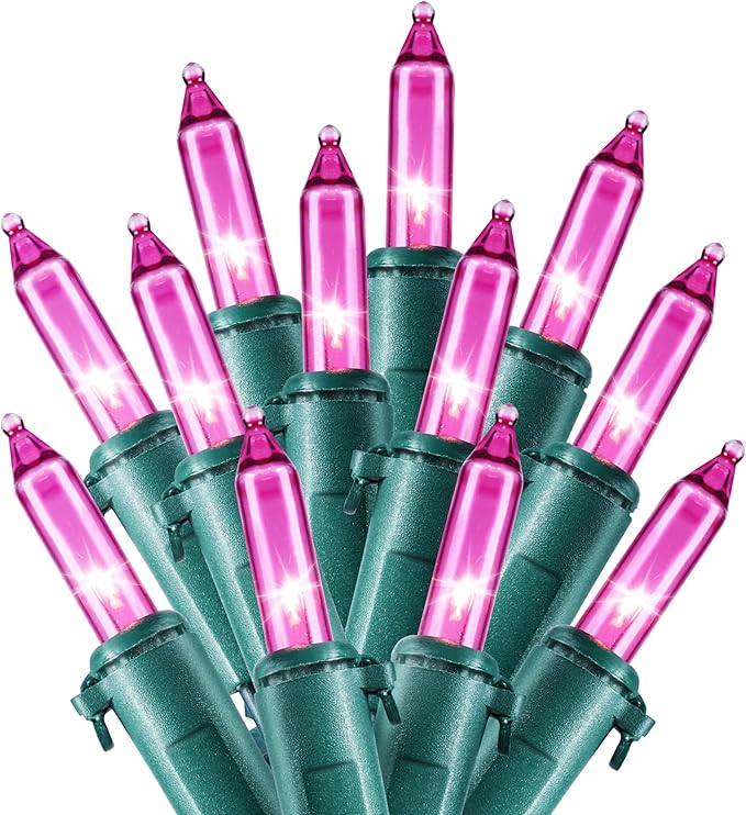 Joiedomi Pink Christmas String Lights,100 Count 21.4FT Fairy Tree Lights Plug in for Indoor Outdoor Xmas Valentines Decor Patio Holiday Theme Party Yard House,Green Wire