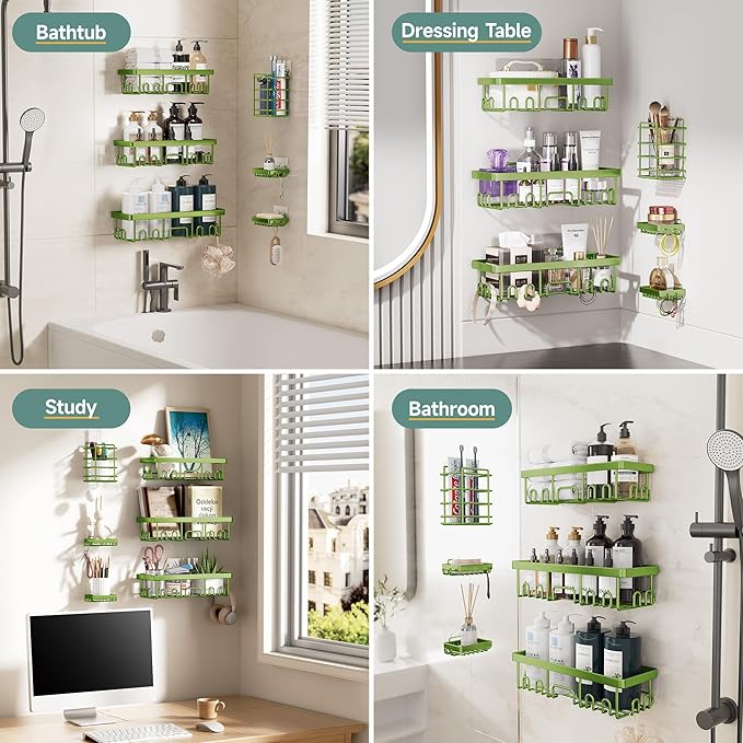 Veken Rustproof & Waterproof Shower Caddy 6-Pack, No Drilling Adhesive Shelves Rack with Soap Holder, Large Capacity Bathroom Organizers and Storage, Wall-Mounted Kitchen & Home Decor