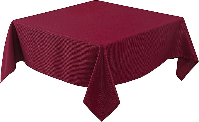 Biscaynebay Textured Fabric Christmas Square Tablecloths 54x54 Inches, Burgundy Water Resistant Tablecloths for Dining, Kitchen, Wedding, Parties etc. Machine Washable
