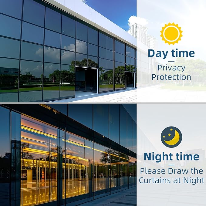 DUOFIRE One Way Window Film Privacy See Out Not in Heat Blocker Tint Reflective Mirror Tinting Film for Home Static Cling Anti-UV Sun Blocking Window Covering(Dark Silver, 11.8x78.7in)