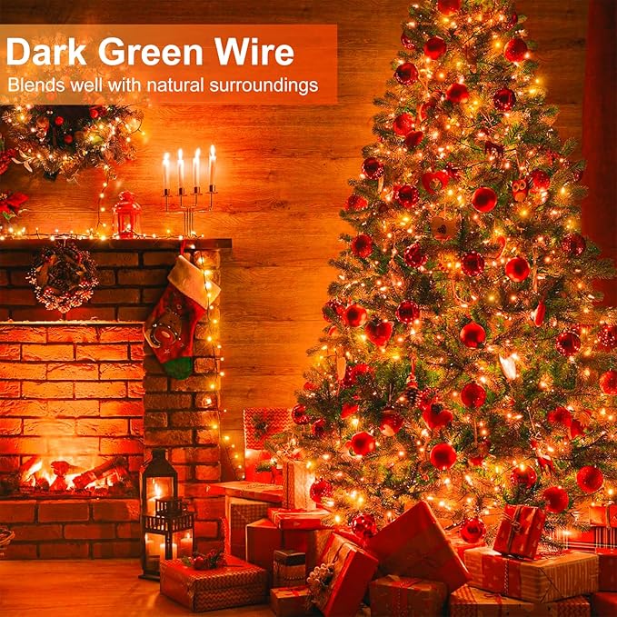 Orange Halloween Lights Outdoor, 100FT 300 LED Halloween String Lights with 8 Modes Waterproof, Plug in Green Wire Twinkle Tree Light for Indoor Patio Yard Party Holiday Decorations