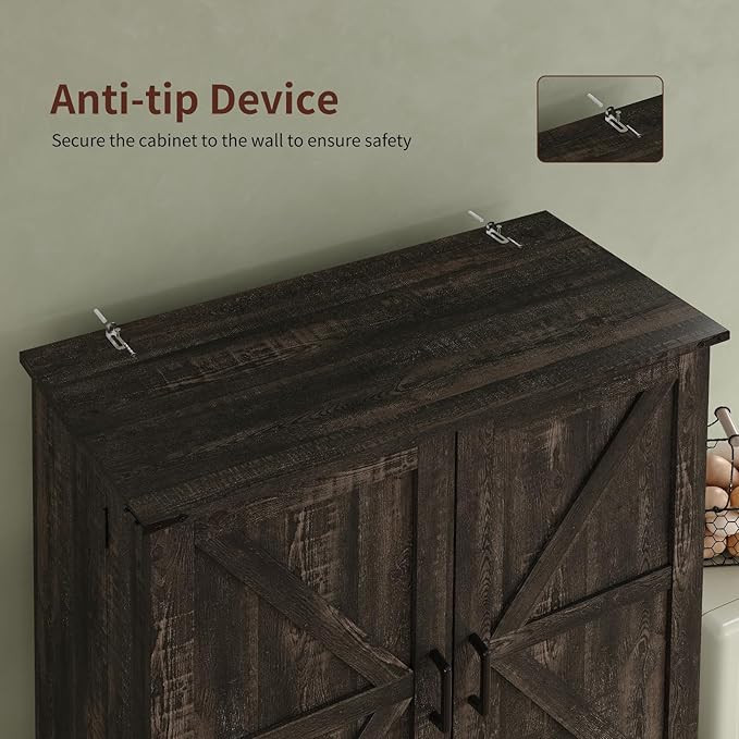 72'' Kitchen Storage Pantry Cabinet, Tall Storage Cabinet with 8 Door Shelves, 2 Cabinets and 1 Drawer, Freestanding Cupboard for Kitchen, Dining Room, Bathroom, Laundry, Living Room, Dark Rustic Oak