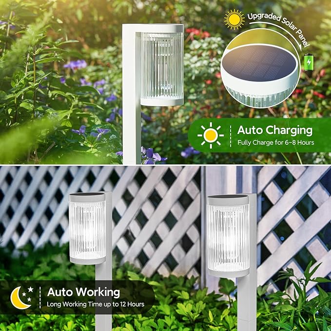 Solar Pathway Lights Outdoor, 6 Pack Upgraded Outdoor Solar Lights for Outside Super Bright Up to 12Hrs, IP65 Waterproof Solar Garden Lights for Yard Landscape Path Walkway Decoration(Cool White)