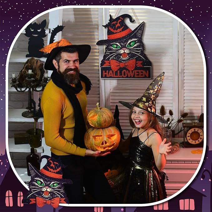 Boao Welcome Halloween Door Decorations Halloween Sign Hanging Decoration Wall Hanger Masquerade Carnival Wreath for Outdoor Farmhouse Porch Front Door Decor