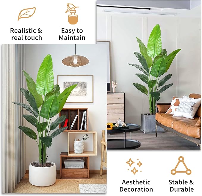 6FT Artificial Bird of Paradise Plant,Faux Palm Tree Potted Plant with Real Touch Leaves,Fake Trees for Home Living Room Office Indoor Outdoor Decor(6FT-1Pack)