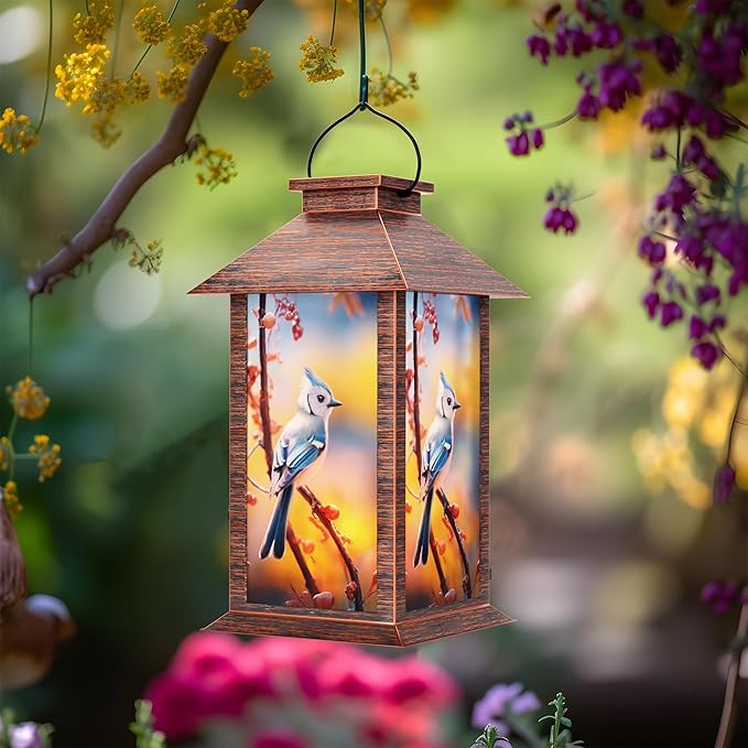 Solar Lanterns Outdoor, Waterproof Garden Hanging Lanterns with LED Flickering Flameless Candles for Mom Grandma Women Lantern Decorative Outdoor for Yard, Garden,Party Decor