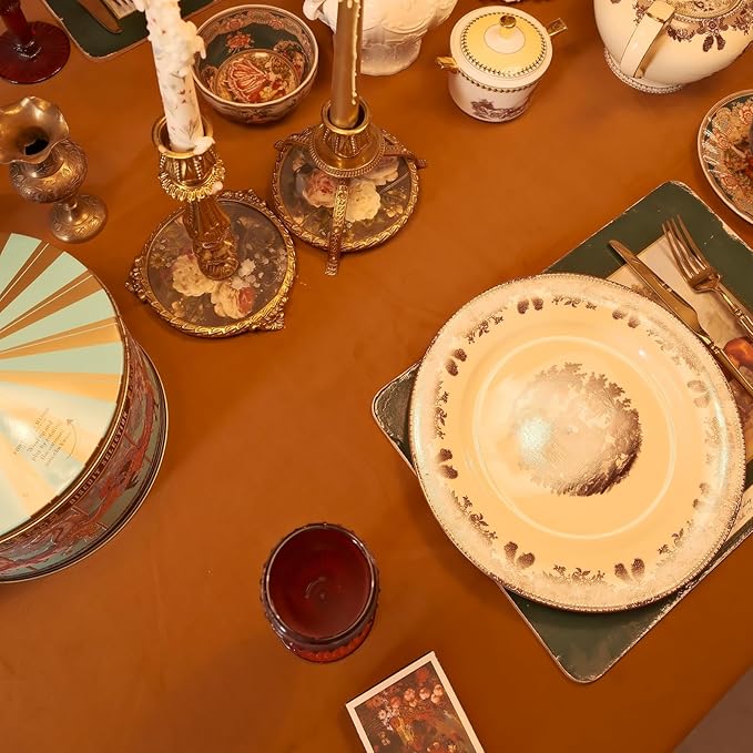 French Rectangle Tablecloth, Luxurious Wool Velvet Waterproof Table Cloth, Washable Large Table Cover for Kitchen Dining Party Wedding Thanksgiving Holiday - (120''x60'', Caramel)