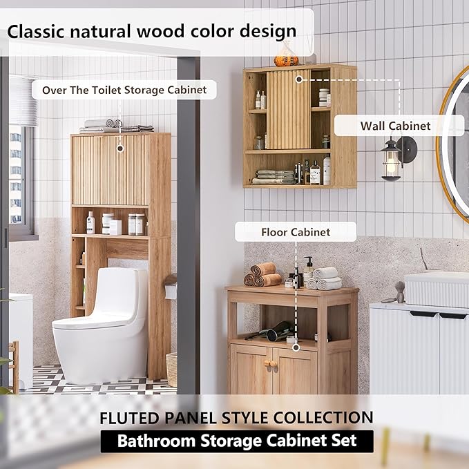 2 Pcs Bathroom Wall Cabinet Above Toilet Storage,Wall Mounted Storage with Adjustable Shelves, Space-Saving Modern Design for Bathroom & Laundry Room, Kitchen, Dining Room, Living Room