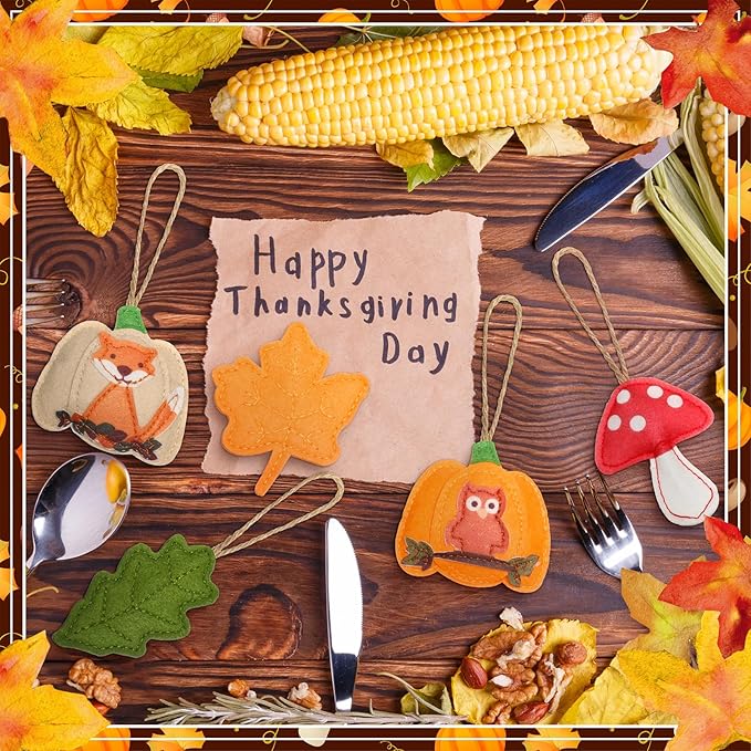 12 Pcs Fall Thanksgiving Tree Decoration 3D Felt Pumpkin Maple Leaf Hanging Felt Pumpkin Hanging Ornaments Fall Decoration 3.15 Inch for Farmhouse Harvest Autumn