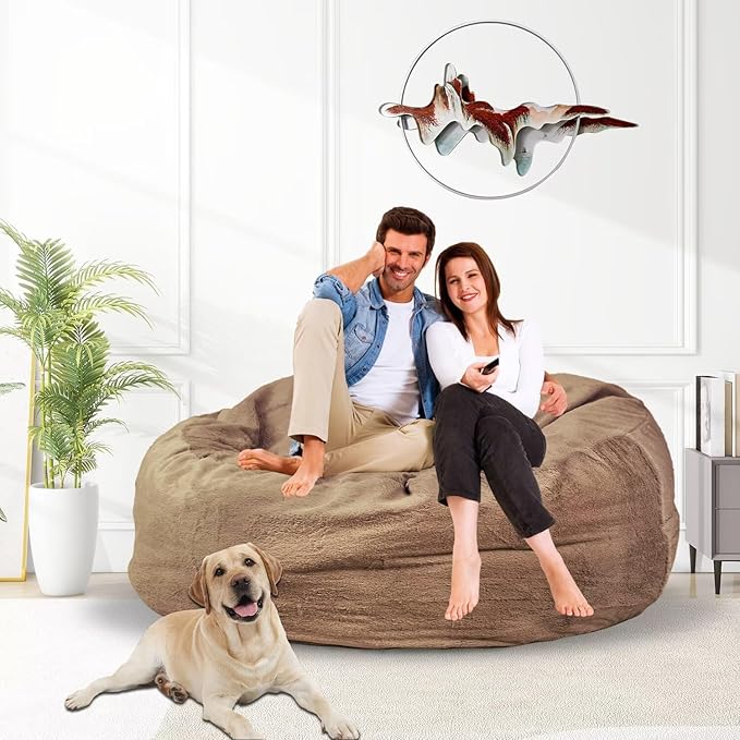 Bean Bag Chair for Adults 4FT,Soft Removable Cover for Teens/Girls Bedroom,Fluffy Giant Round Floor Beanbag Lounger Chairs (No Filler,Tan)