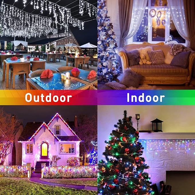 JMEXSUSS Color Changing Lights Outdoor Waterproof, 11 Modes 400 LED Christmas Icicle Lights with 40 Drops, White to Multicolor Icicle Lights for Indoor Christmas Eaves Party Decorations