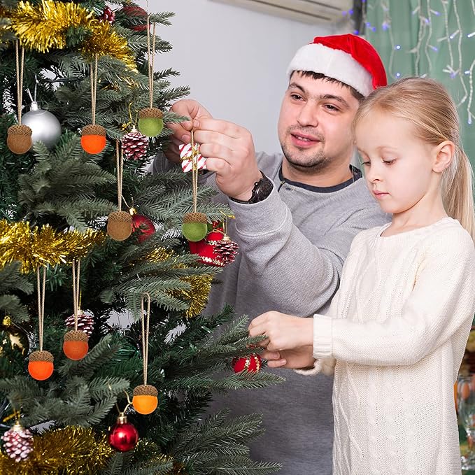 Tatuo 25 Pcs Fall Felt Acorn Ornament Hanging Wool Felted Acorn Garland for Fall Tree Ornament Thanksgiving Felt Ball Pom Decor with Rope for Thanksgiving Christmas Tree Mantel Wall Home