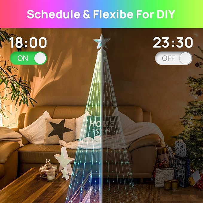 6ft Outdoor Christmas Cone Tree Lights with 370 Smart LED Lights & Star Topper Remote & APP Control Color Changing Timer & Music Sync Weatherproof Artificial Xmas Decoration for Yard, Garden, Patio