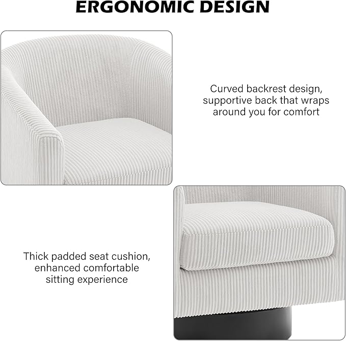 Swivel Barrel Accent Chair, Modern Round Corduroy Fabric Arm Chair for Living Room, Bedroom, Comfy Club Reading Chairs for Adults (Corduroy Beige, Set of 2)