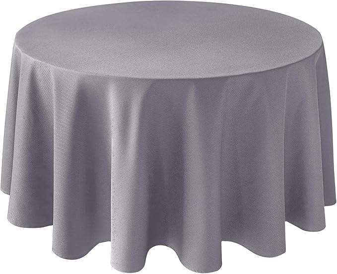 Biscaynebay Textured Fabric Round Tablecloths 120", Silver Grey Water Resistant Table Cloth Circle Folding Table Covers Linen for Dining, Kitchen, Wedding and Parties etc. Machine Washable