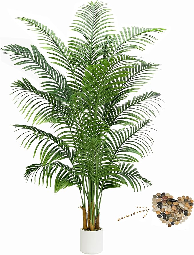 Artificial Palm Tree 7FT - Fake Tree with White Planter - Faux Tropical Areca Floor Plant in Pot - Artificial Silk Plant for Home Office Living Room Decor Indoor Outdoor Artificial Trees