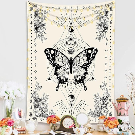 Lunerfex Boho Butterfly Tapestry Small Tapestry Tarot Tapestries Moon Phase Aesthetic Tapestries Wall Hanging for Bedroom and Living Room Decor Butterfly 60×80 Inches