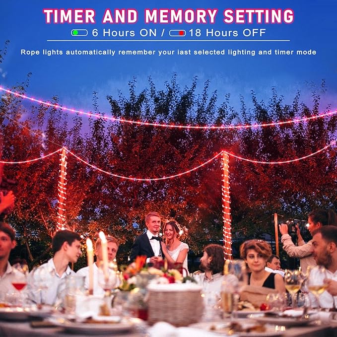 Rope Lights for Outside, 164FT 500 LED String Lights Outdoor Waterproof, 8 Modes Plug in Clear Tube Lights for Indoor Bedroom Garden Patio Tree Pool Background Deck Decorations, Red