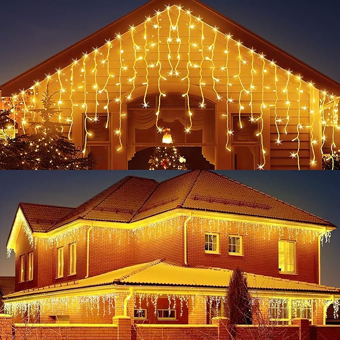 AGIRL 400 LED Icicle Lights Outdoor 32.8Ft 75 Drops Icicle Christmas Halloween Lights 8 Modes Waterproof Fairy String Lights for Indoor Bedroom Garden Wedding Porch Decoration