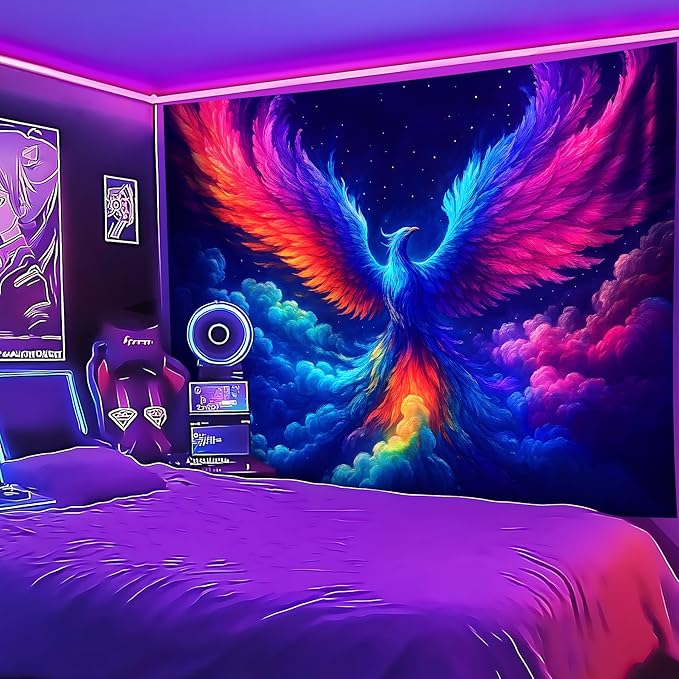 Blacklight Tapestry,WingTapestry Glow In The Dark,UV Reactive Black Light Upright Posters Wall Hanging for Bedroom Dorm Living Room Backdrop Decor (wing17, 90L" x 70W")