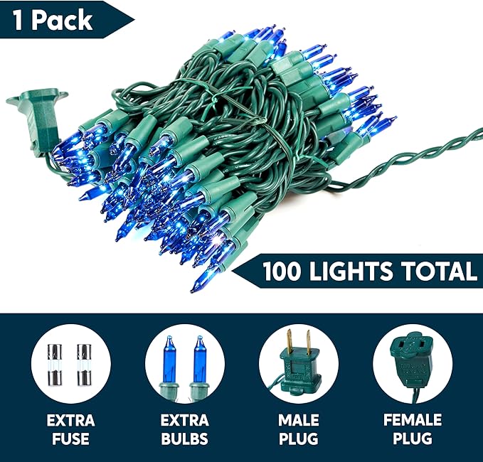 Joiedomi Blue Christmas String Lights,100 Count 22.3FT Christmas Fairy Tree Lights Plug in for Indoor Outdoor Xmas Decorations Patio Holiday Theme Party Yard House,Green Wire