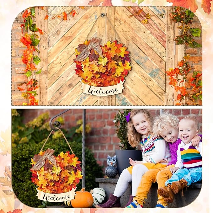 Boao Fall Welcome Door Sign Maple Leaves Hanging Decor Thanksgiving Wooden Sign Autumn Decorations Pumpkin Maple Leaves Wood Hanger for Outdoor Farmhouse Front Porch