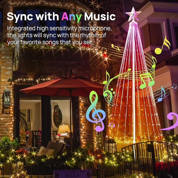 6ft Outdoor Christmas Cone Tree Lights with 370 Smart LED Lights & Star Topper Remote & APP Control Color Changing Timer & Music Sync Weatherproof Artificial Xmas Decoration for Yard, Garden, Patio