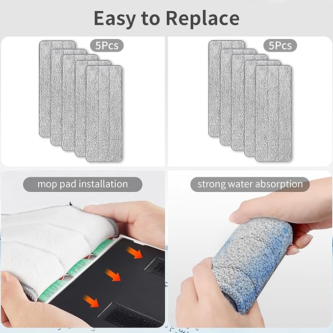 10Pcs Joymoop Mop Replacement Pads, 13 * 4.9'' Universal Mop Pads Mop Head Refills Washable Wet Mop, Compatible with Most 11-13” Size Mops,