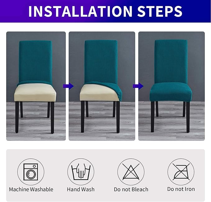Howhic Stretch Chair Covers for Dining Room Set of 2, Removable Washable Dining Room Chair Covers, Dining Chair Slipcovers Seat Protector, Great Home Decor and Banquet Upholstery (Teal, 2 Pack)