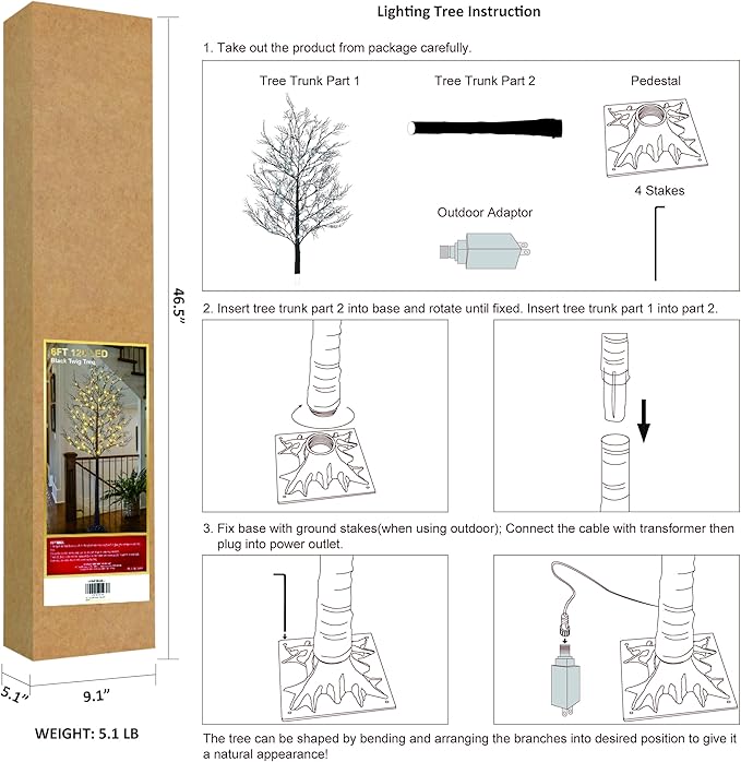 Lightshare 6FT Lighted Willow Tree with 120 Warm LED Lights, Spooky Bare Branch Tree for Indoor Outdoor Decoration, Bendable Branches, Holiday Décor for Porch, Party, Home, Halloween & Christmas