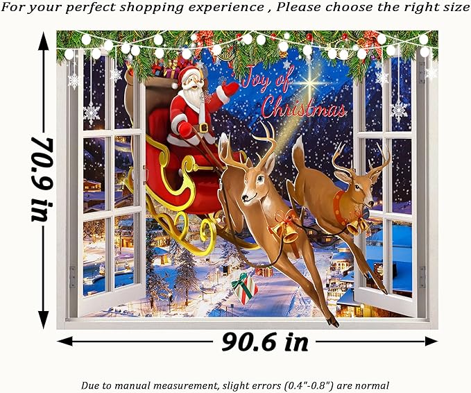 QGHOT Christmas Window Tapestry Wall Hanging Christmas Backdrop Xmas Winter Window Wall Decor Santa Claus Tapestries for Bedroom Living Room Dorm Holiday Party Decoration, Extra Large