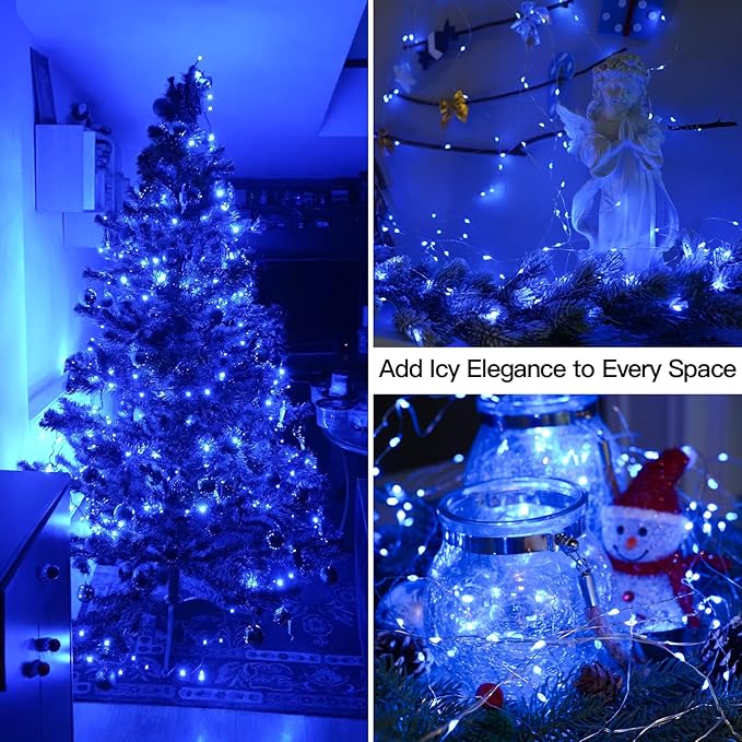 suddus Blue LED Christmas Lights Outdoor,200led 66ft Battery Operated Fairy Lights Indoor, Twinkle Lights for Bedroom, Halloween, Backyard, Tree, Dorm, Patio, Tapestry, Garden, Party