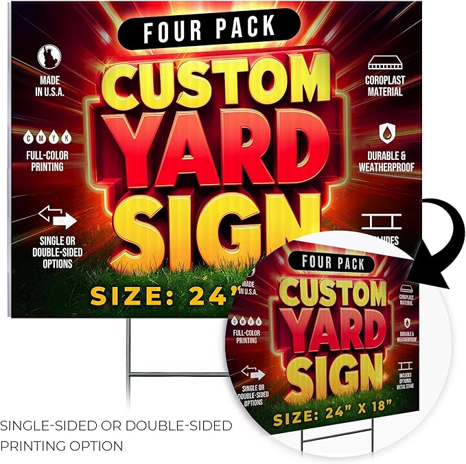 4 Pack 24"x18" Custom Yard Signs with Stakes, Personalized Yard Signs for Outdoors, Customized Full Color Print Corrugated Signs for Business