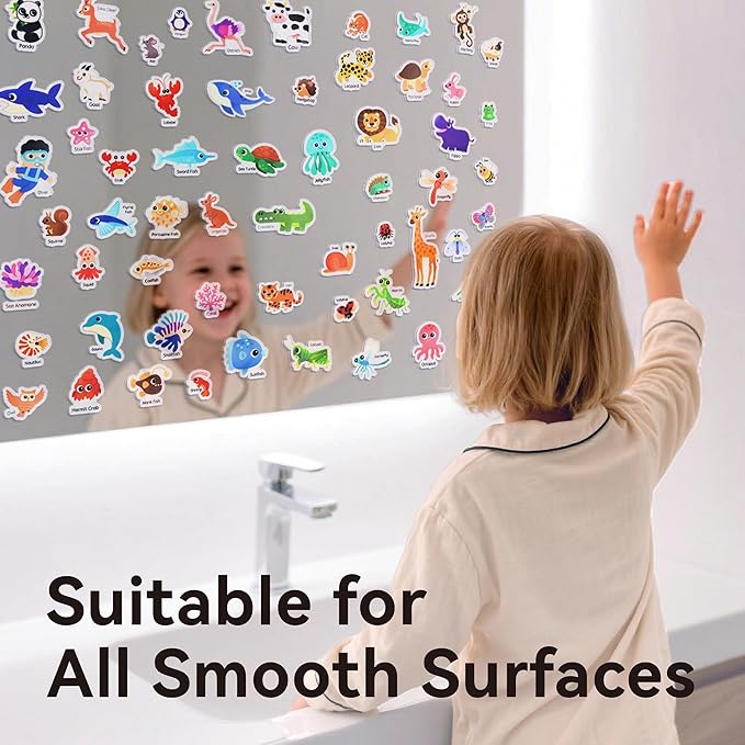 106 PCS Ocean/Animals/Insects Jelly Stickers - Thick, Removable Animal Window Clings for Toddlers. Great for Home, Classroom, Nursery Decor and Toddler Animal Party Supplies