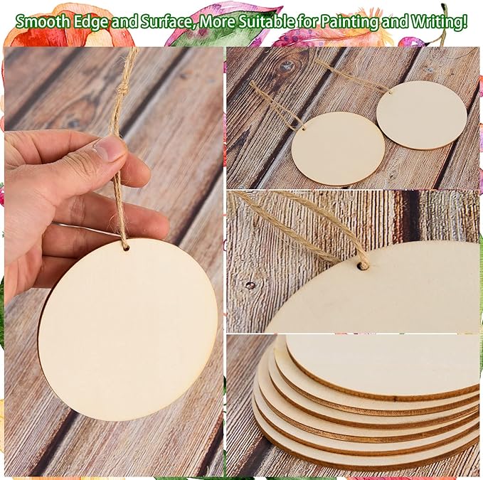 120 Pcs 3 Inch Unfinished Rounds Wooden Circles with Holes Wooden Tags Round Wood Discs Cutouts for Crafts Natural Blank Wood Circle Ornaments Hanging Tags for DIY Crafts, Painting, Christmas Decor