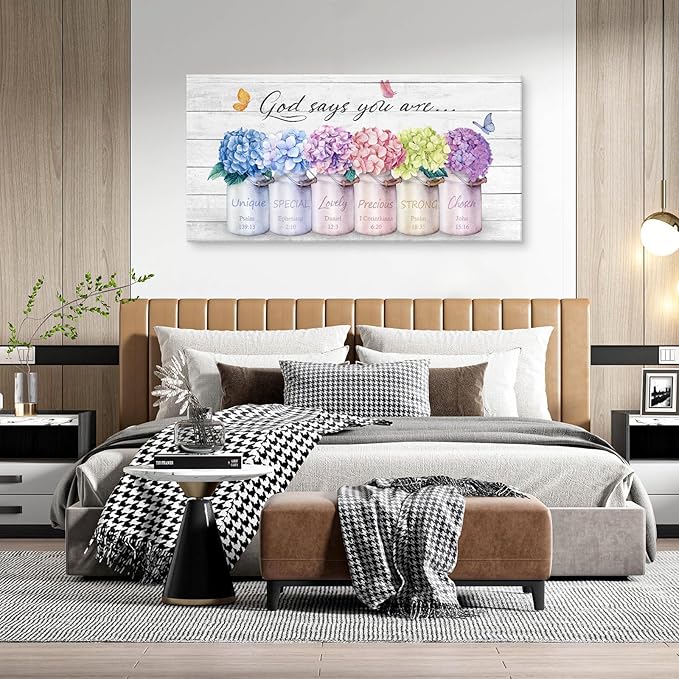 Cao Gen Decor ArtH43062 Inspirational Bible Verse Wall Art: God Says You Are Wall Sayings Flowers in Mason Jar Picture Print Christian Gift Quotes Poster for Women Girl Bedroom Home Decor Artwork