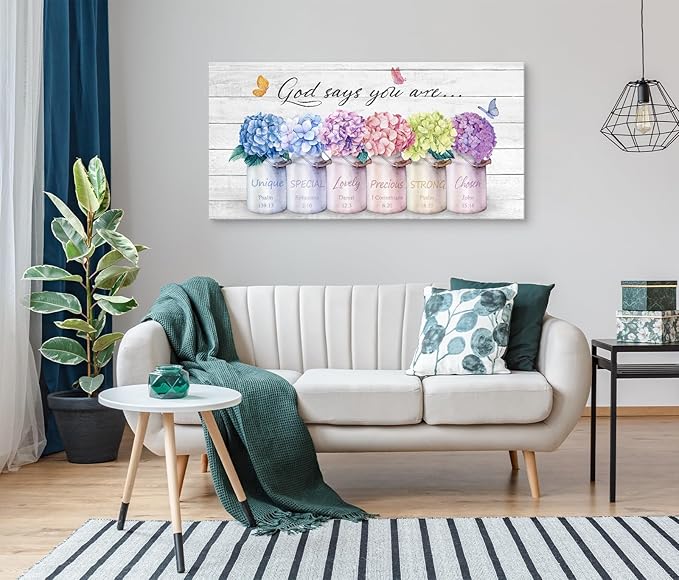 Cao Gen Decor ArtH43062 Inspirational Bible Verse Wall Art: God Says You Are Wall Sayings Flowers in Mason Jar Picture Print Christian Gift Quotes Poster for Women Girl Bedroom Home Decor Artwork