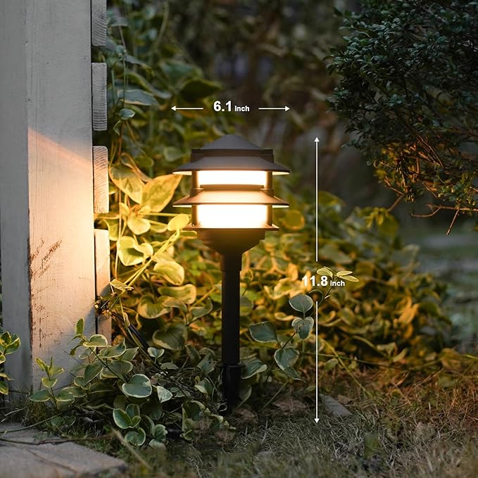 GOODSMANN Landscape Lighting 4PK Pathway Lights Low Voltage 2.2 Watt LED 12V AC Landscape Lights 30 Lumen Warm White with Cable Connectors Metal Stakes 9122-21102-04A