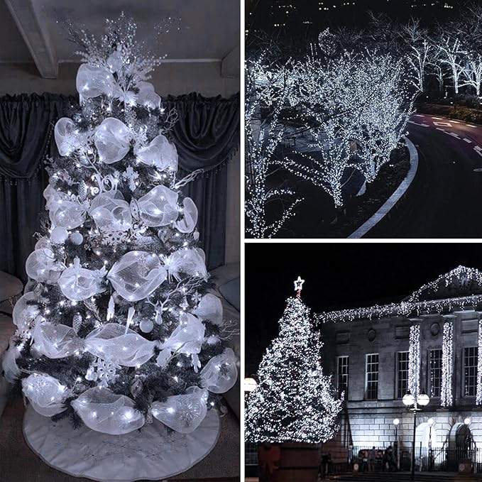 Solar String Lights Outdoor Waterproof 4PK 400LED 132FT Twinkle Lights Auto On/Off Solar Powered LED Fairy Light Green Wire with 8 Modes for Christmas Tree Party Wedding Garden Decoration (Cool White)