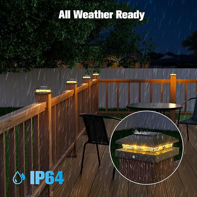 VOLISUN 4x4 Solar Post Cap Light 12pack,Solar Fence - Cap Lights Outdoor Waterproof for Wooden/Vinyl Post,Black Deck Post Cap Light Solar Powered with Warm White for Garden/Patio/Porch
