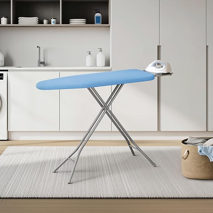 Yaheetech Foldable Ironing Board, Heavy Duty Iron Board with 9 Adjustable Heights, 4 Layer Cover and Safety Iron Rest, 52X14 Compact and Space Save Iron Board for Home Laundry Room Use, Blue