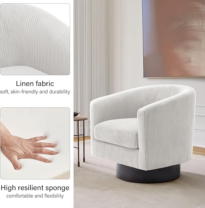 Swivel Barrel Accent Chair, Modern Round Corduroy Fabric Arm Chair for Living Room, Bedroom, Comfy Club Reading Chairs for Adults (Corduroy Beige, Set of 2)