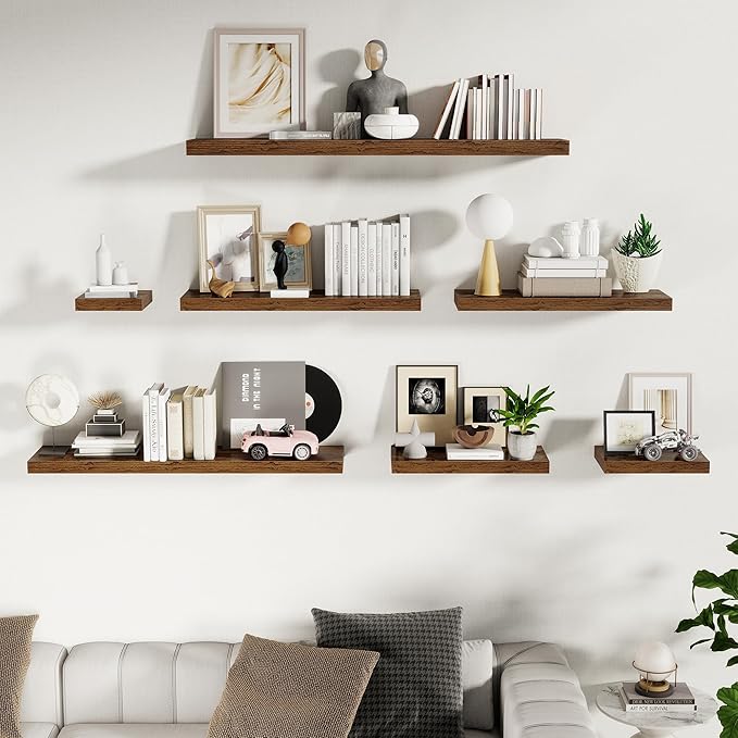 48 Inch Floating Shelves for Wall - 10 Inch Deep Fireplace Mantel Shelf - Wood Floating Shelves for Wall - Large Storage Shelves Wall Mount for Living Room & Bedroom - Rustic Brown - Set of 1