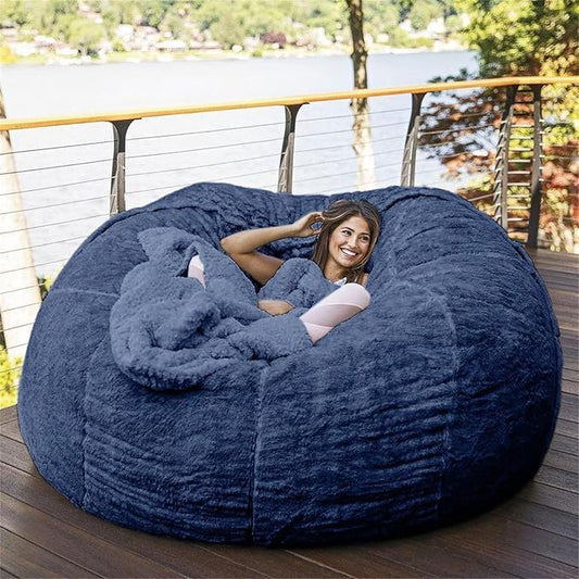 Big Huge Giant Bean Bag Chair for Adults, (No Filler) Bean Bag Chairs in Multiple Sizes and Colors Giant Foam-Filled Furniture - Machine Washable Covers, Double Stitched Seams (Blue,5FT)
