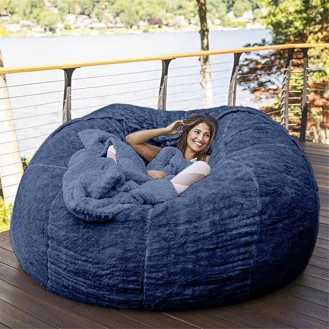 Big Huge Giant Bean Bag Chair for Adults, (No Filler) Bean Bag Chairs in Multiple Sizes and Colors Giant Foam-Filling Required- Machine Washable Covers, Double Stitched Seams (Blue,6FT)