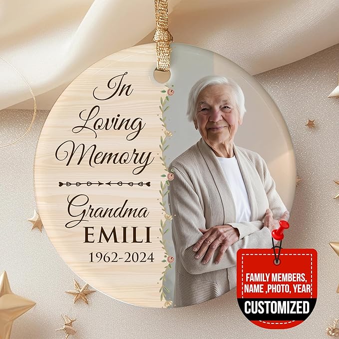2025 Personalized Memorial Ceramic Ornament – Christmas-Birthday-Anniversary Keepsake for Loss of Loved One – Custom Photo Name Year – in Loving Memory Round Decoration